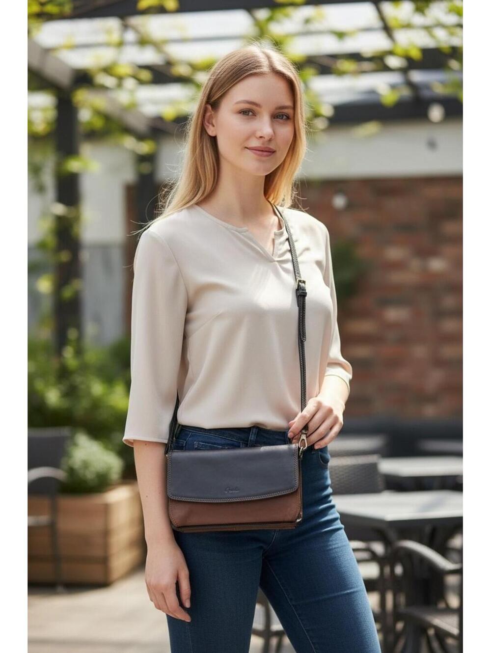 Leather Opale Crossbody Purse, Brown on Brown, Extremely Clean